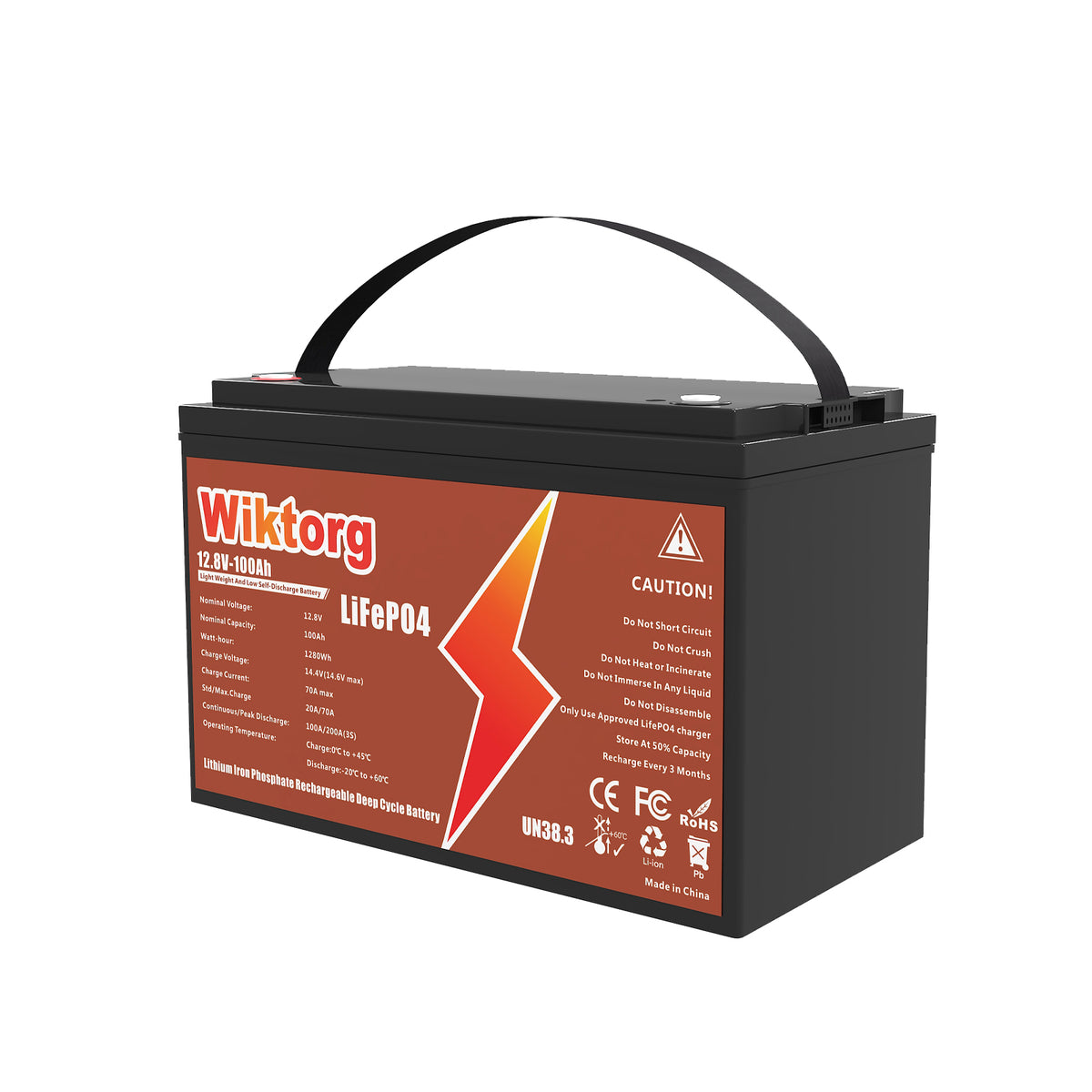 WIKTORG 12.8V 100ah LiFePO4 Battery (LFP)Rechargeable Battery with BMS