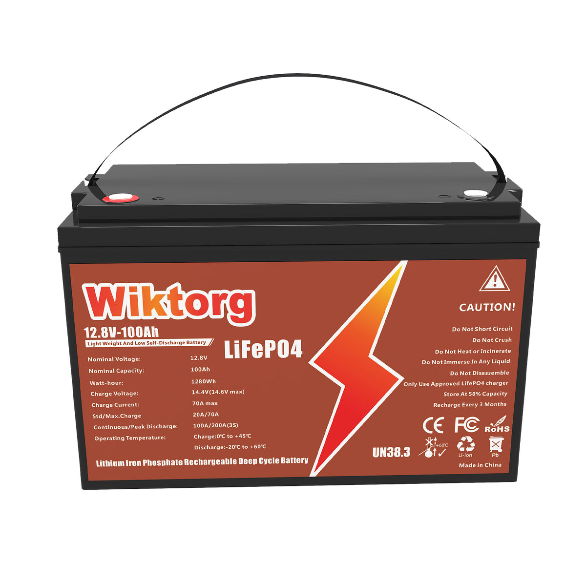 WIKTORG 12.8V 100ah LiFePO4 Battery (LFP)Rechargeable Battery with BMS