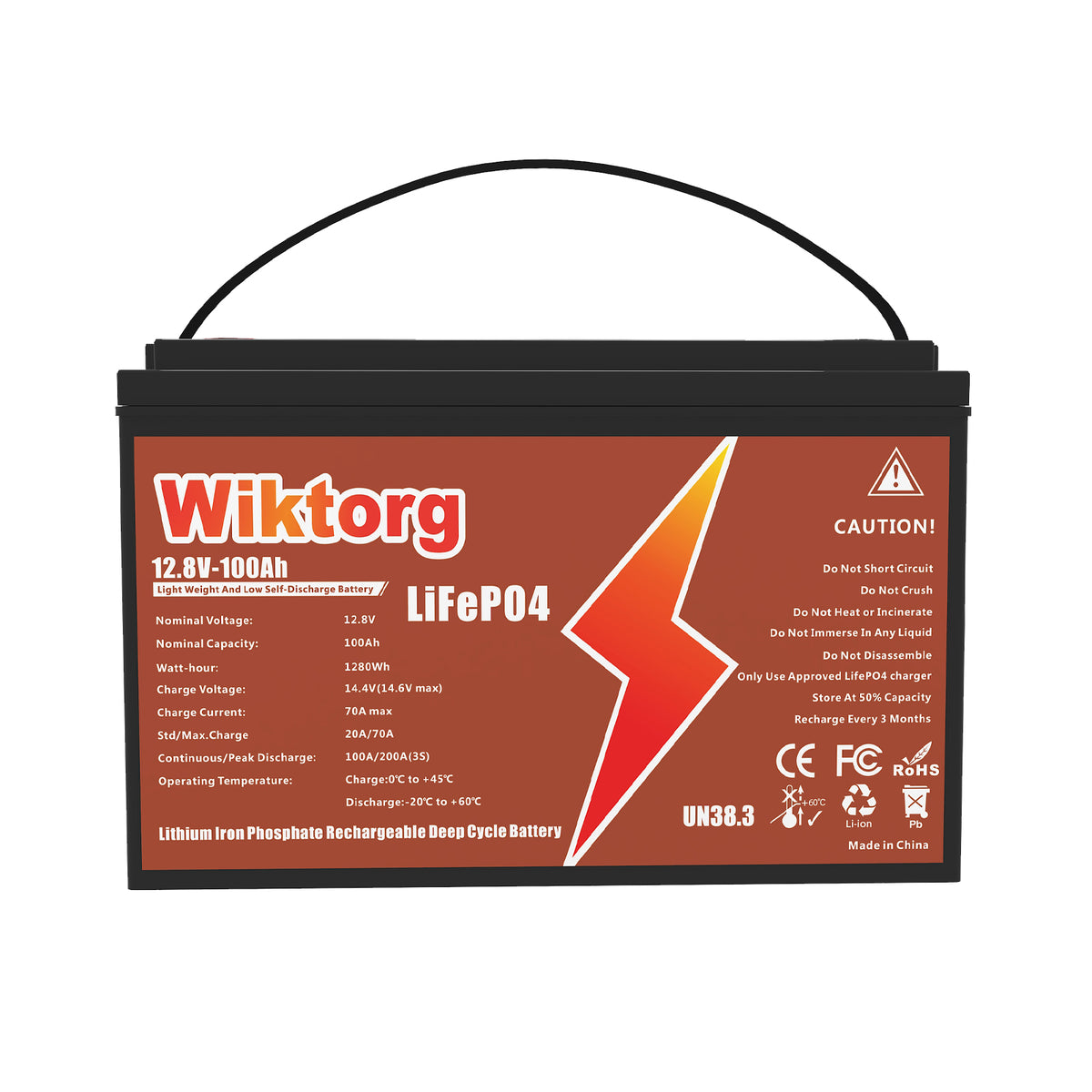 WIKTORG 12.8V 100ah LiFePO4 Battery (LFP)Rechargeable Battery with BMS