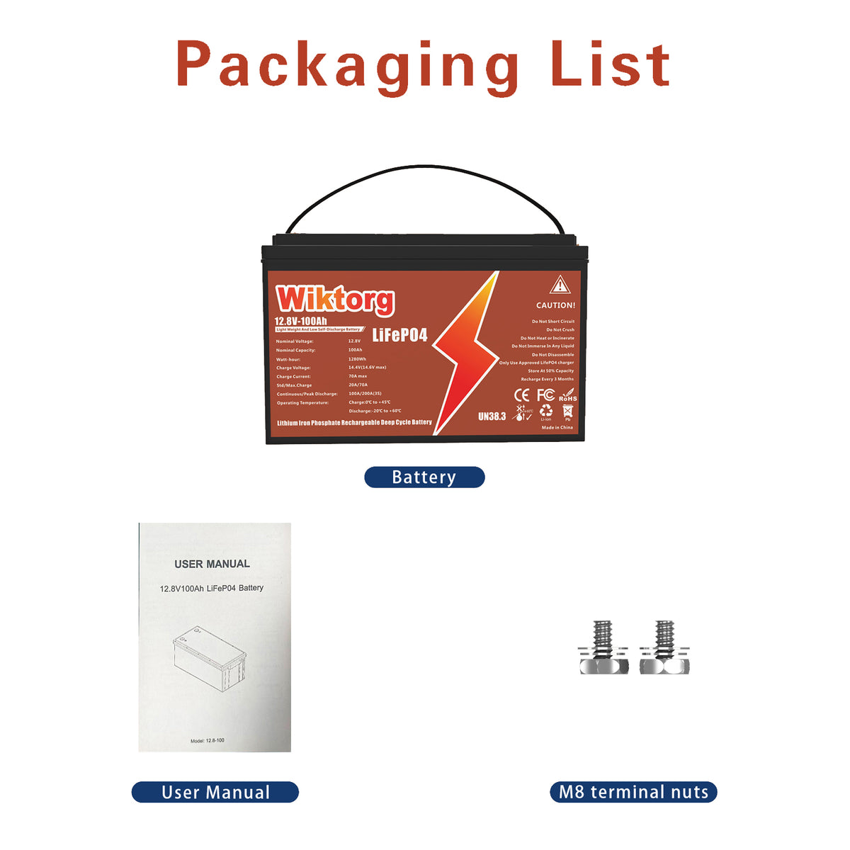 WIKTORG 12.8V 100ah LiFePO4 Battery (LFP)Rechargeable Battery with BMS
