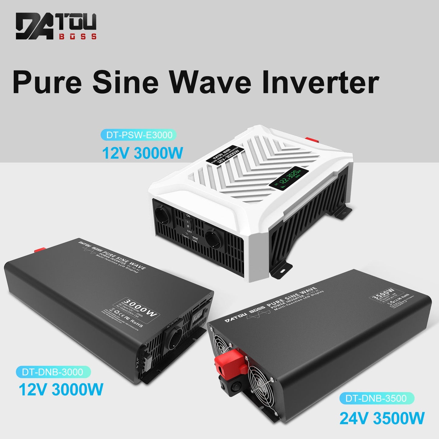 3500W Pure Sine Wave Inverter 24V to 220V with EU Socket Remote Control LCD Display for Cars Electrical Use