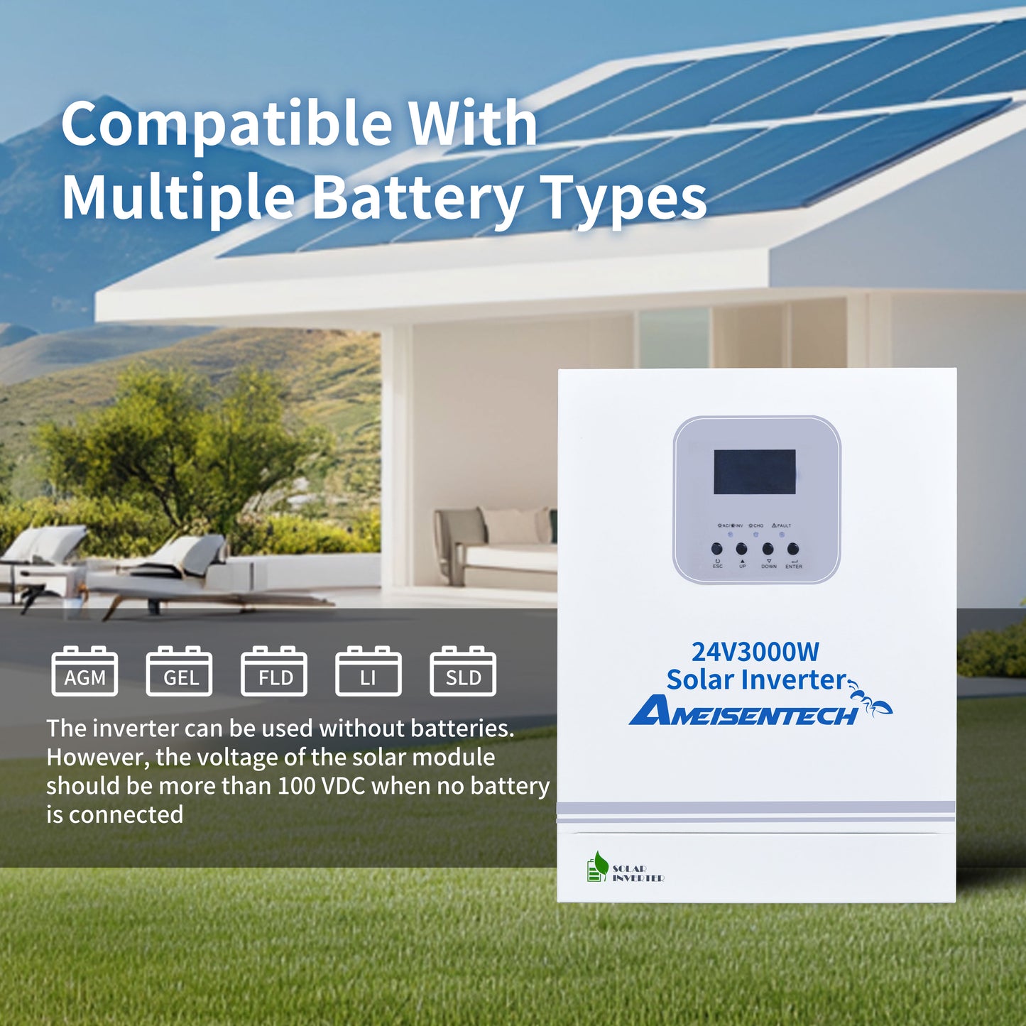 AMEISENTECH 24V 3000W 220/230/240VAC Solar Inverter 6000VA with Wifi MPPT LED