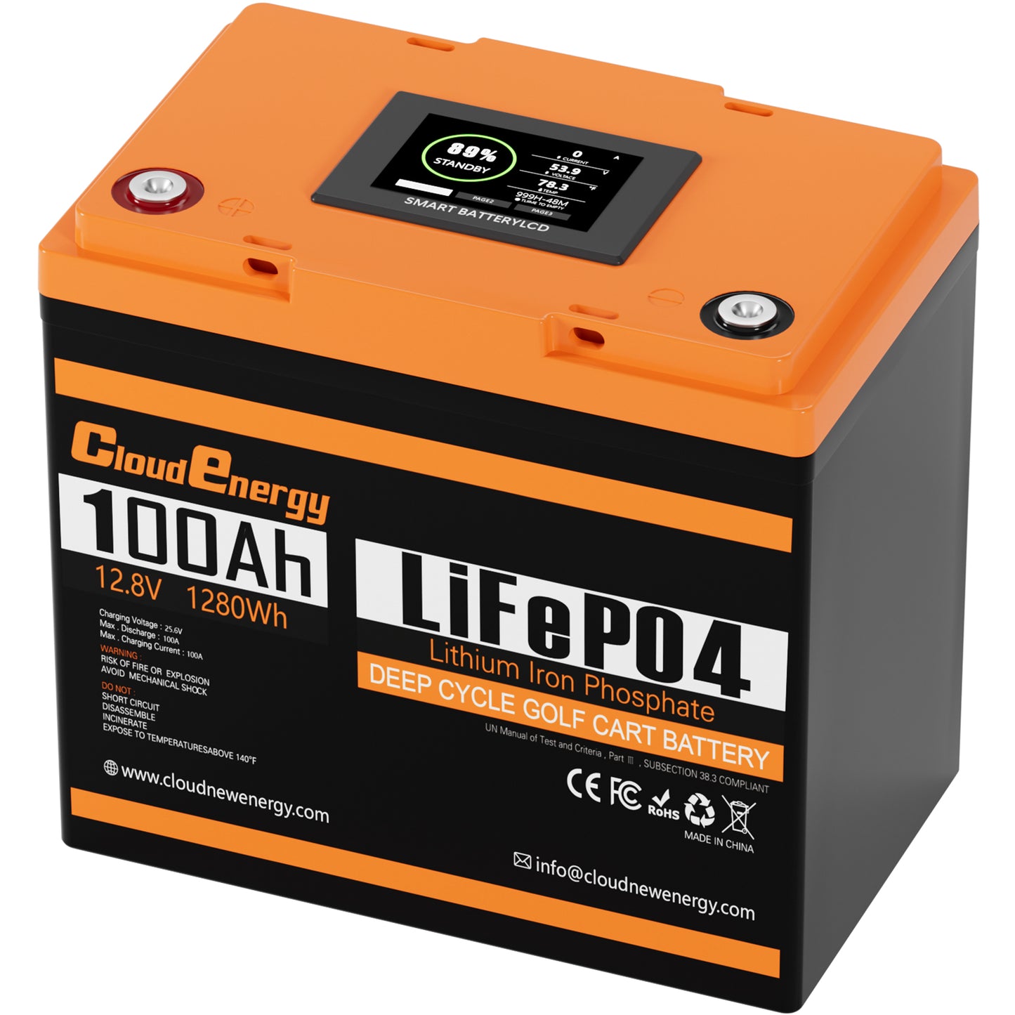 CloudEnergy 12.8V 100Ah LiFePO4 Rechargeable Battery