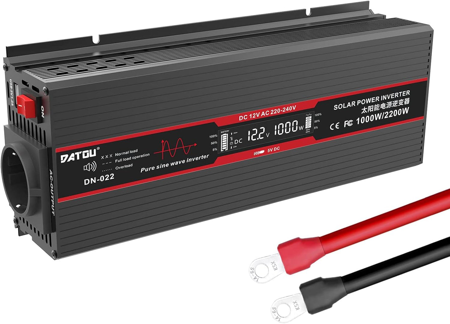 Inverter 1000W DC12V-AC230V Pure Sine Wave Converter with LCD Display