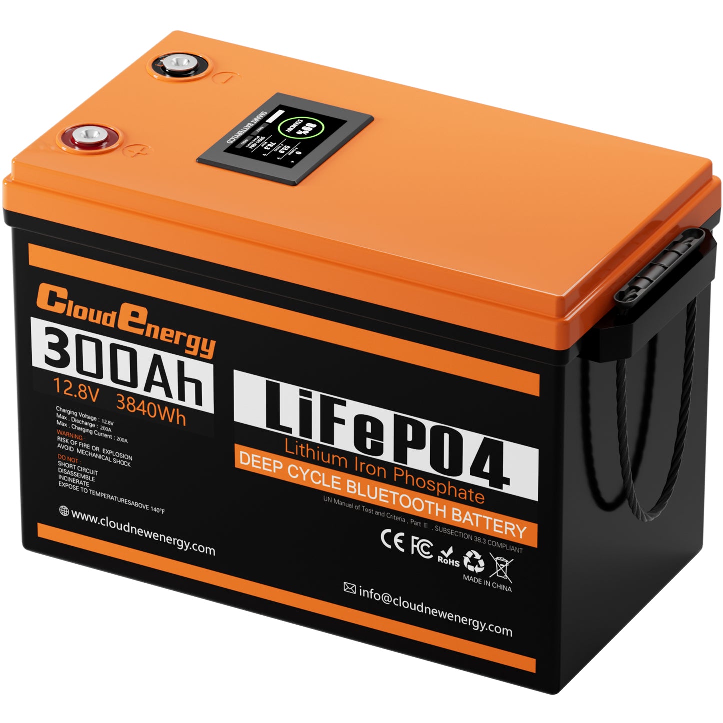 CloudEnergy 12.8V 300Ah LiFePO4 Rechargeable Battery 200A BMS Bluetooth