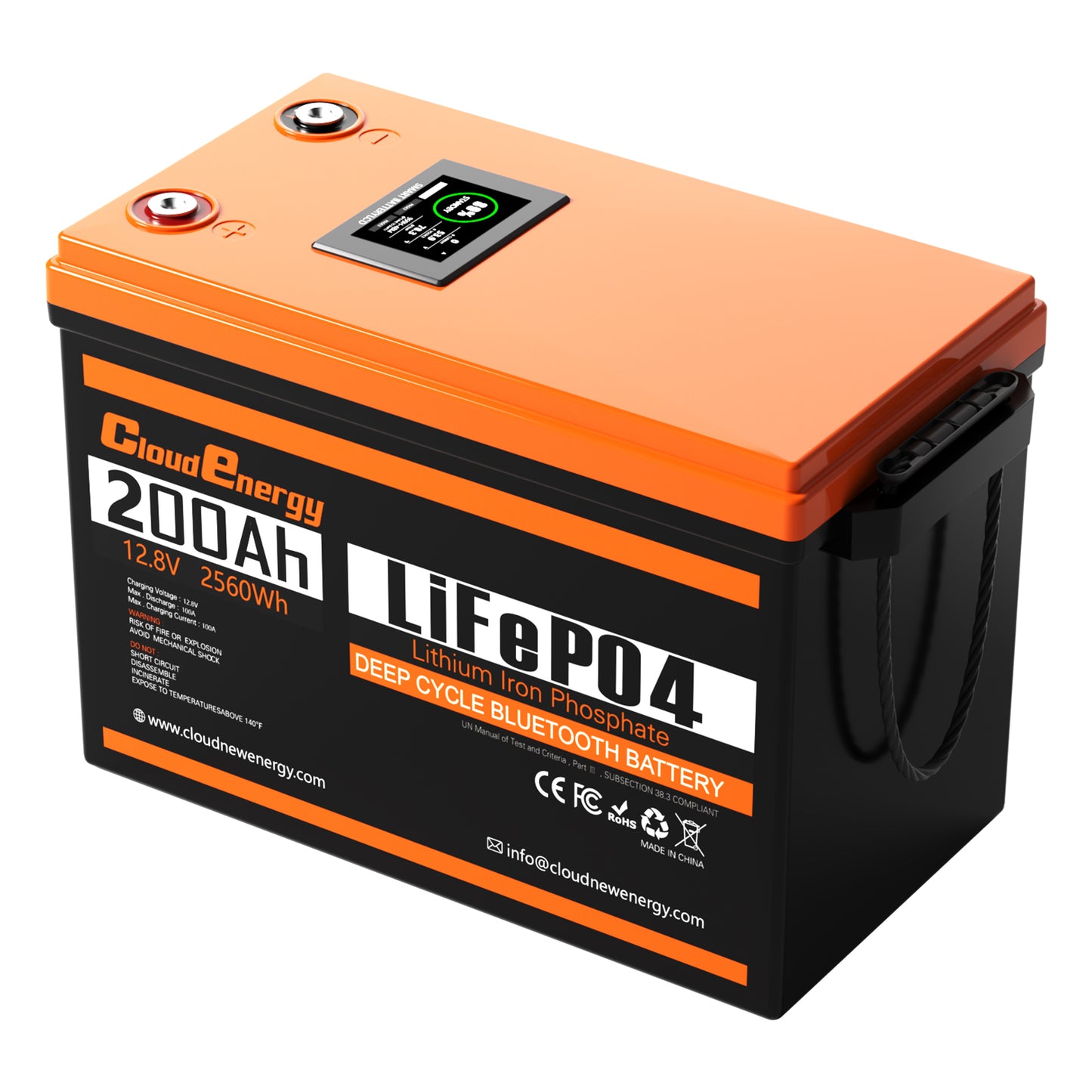 CloudEnergy 12.8V 200Ah LiFePO4 Rechargeable Battery 100A Bluetooth BMS
