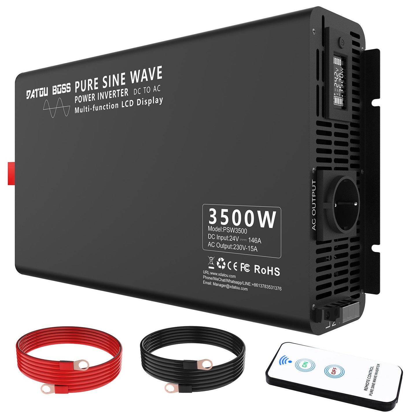 3500W Pure Sine Wave Inverter 24V to 220V with EU Socket Remote Control LCD Display for Cars Electrical Use