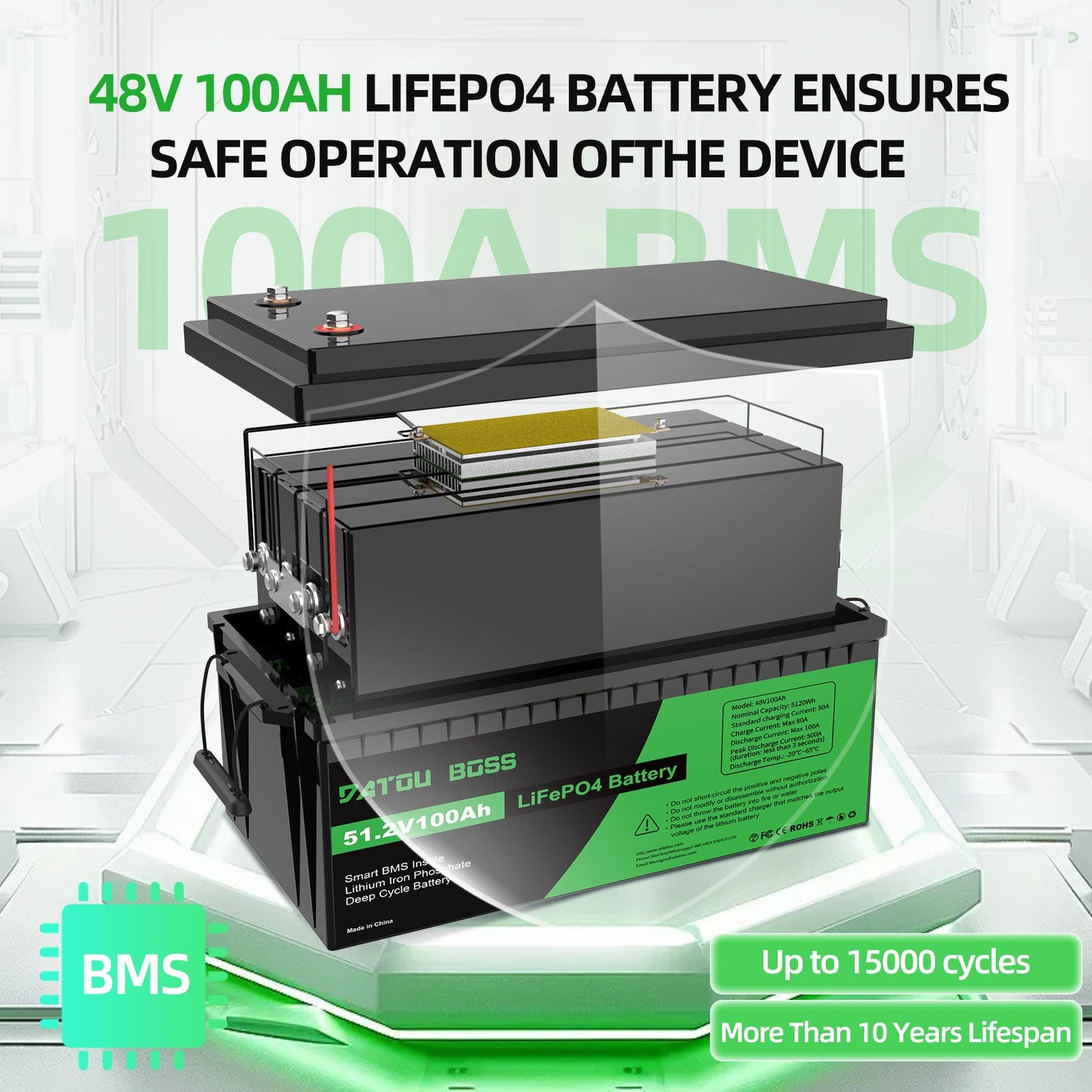 48V 100Ah LiFePO4 battery with BMS 8000Cycles for Inverter, Motorhome, Solar System, Boat, Household, Solar