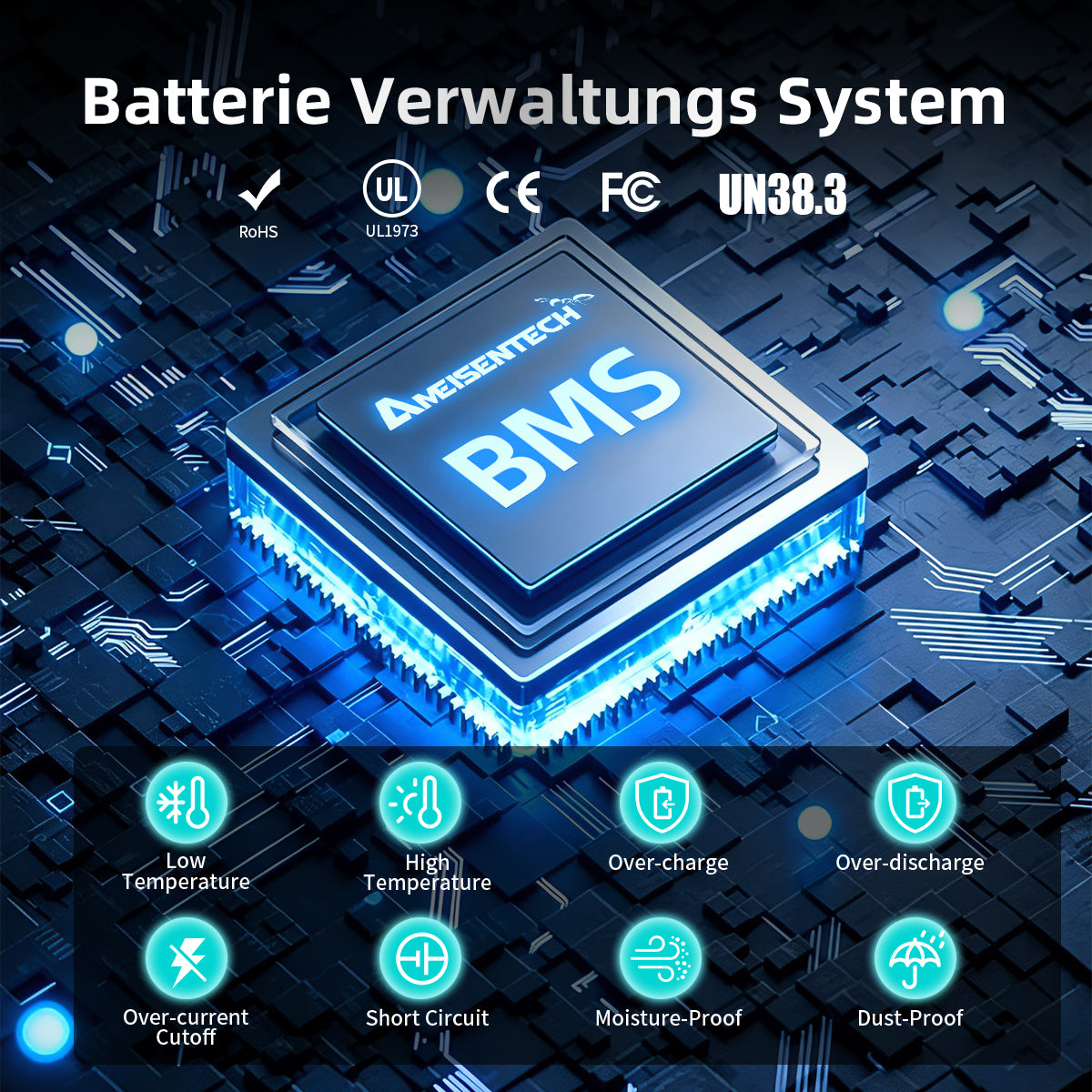 AMEISENTECH LiFePO4 12V 100AH Rechargeable LFP Battery with BMS Bluetooth App Control