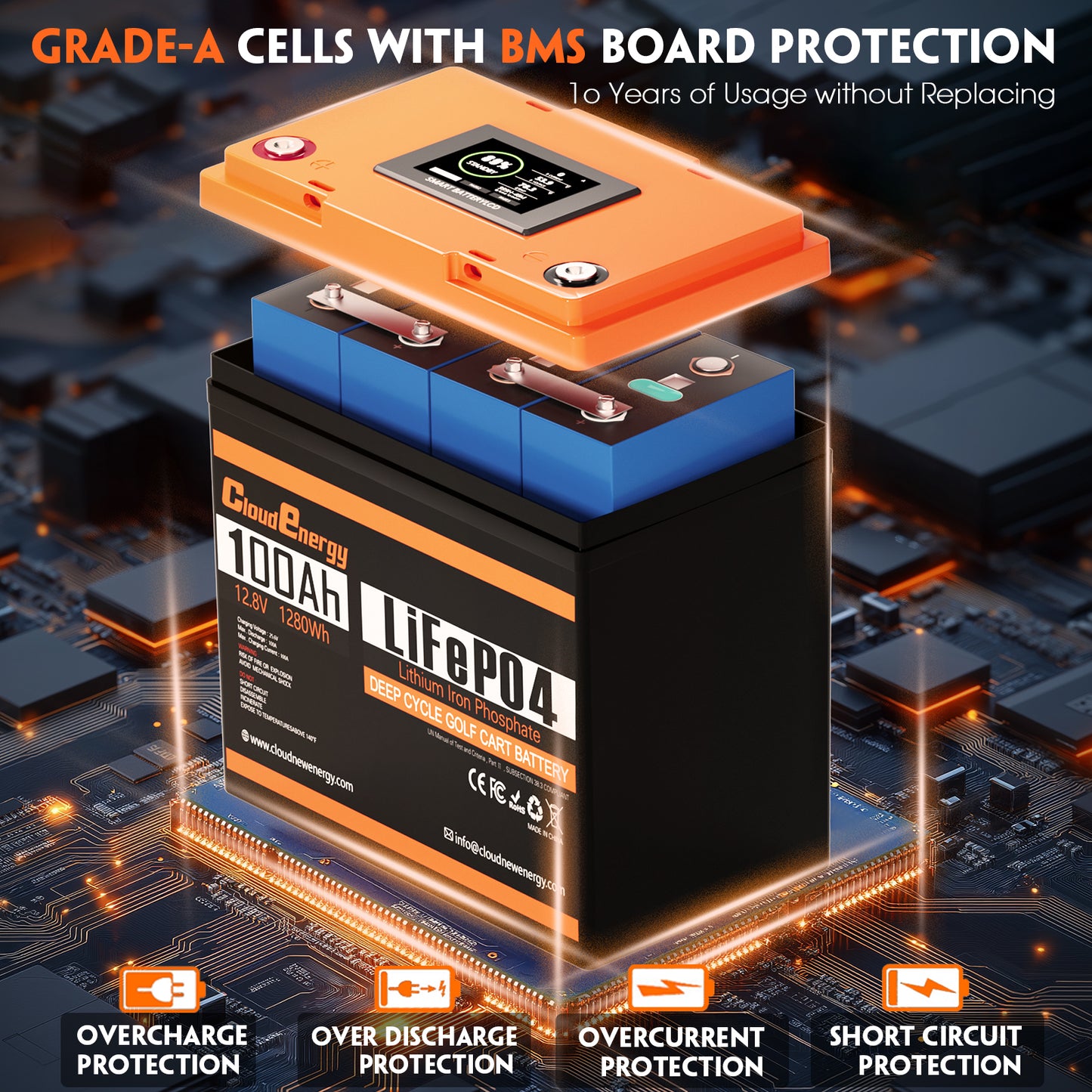 CloudEnergy 12.8V 100Ah LiFePO4 Rechargeable Battery