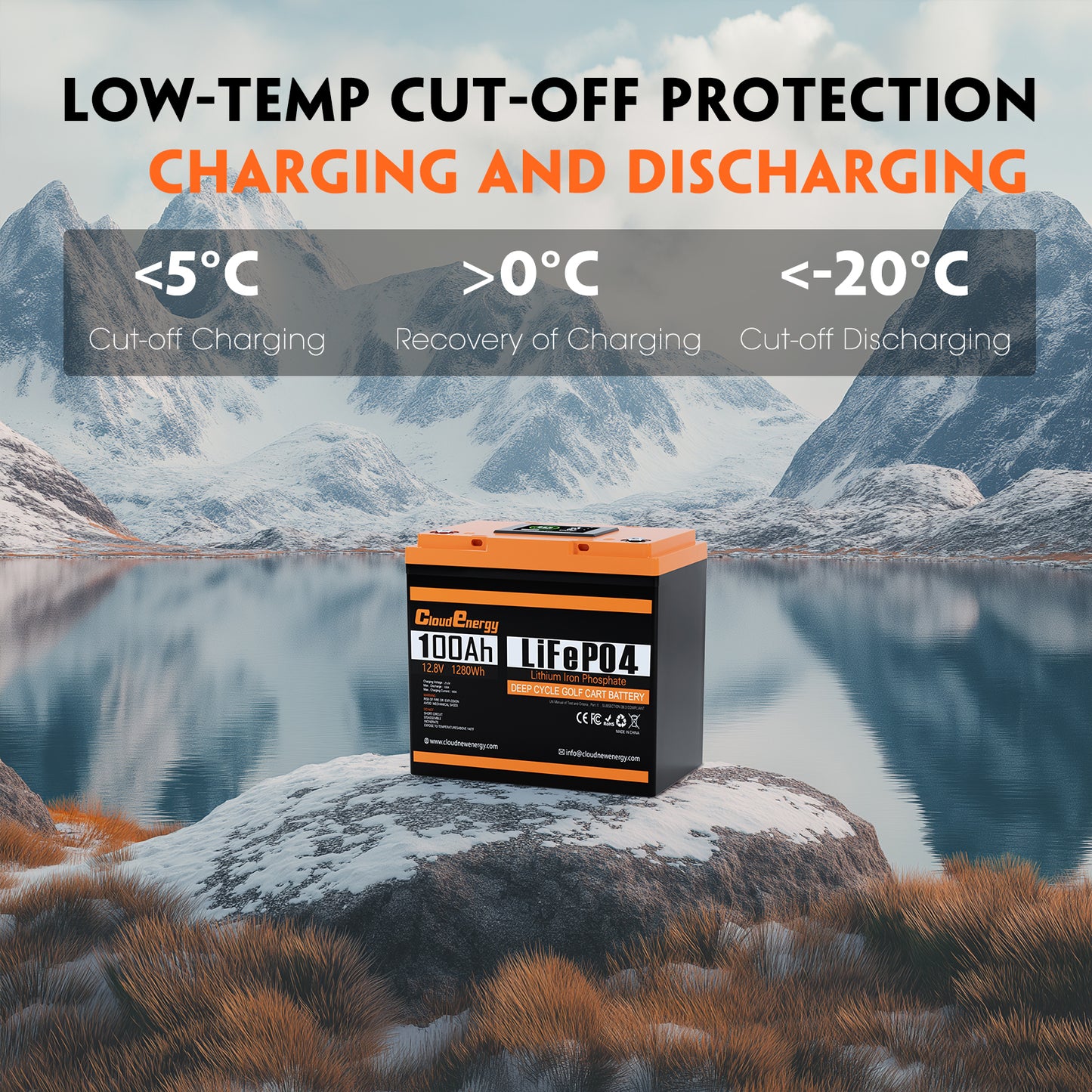 CloudEnergy 12.8V 100Ah LiFePO4 Rechargeable Battery