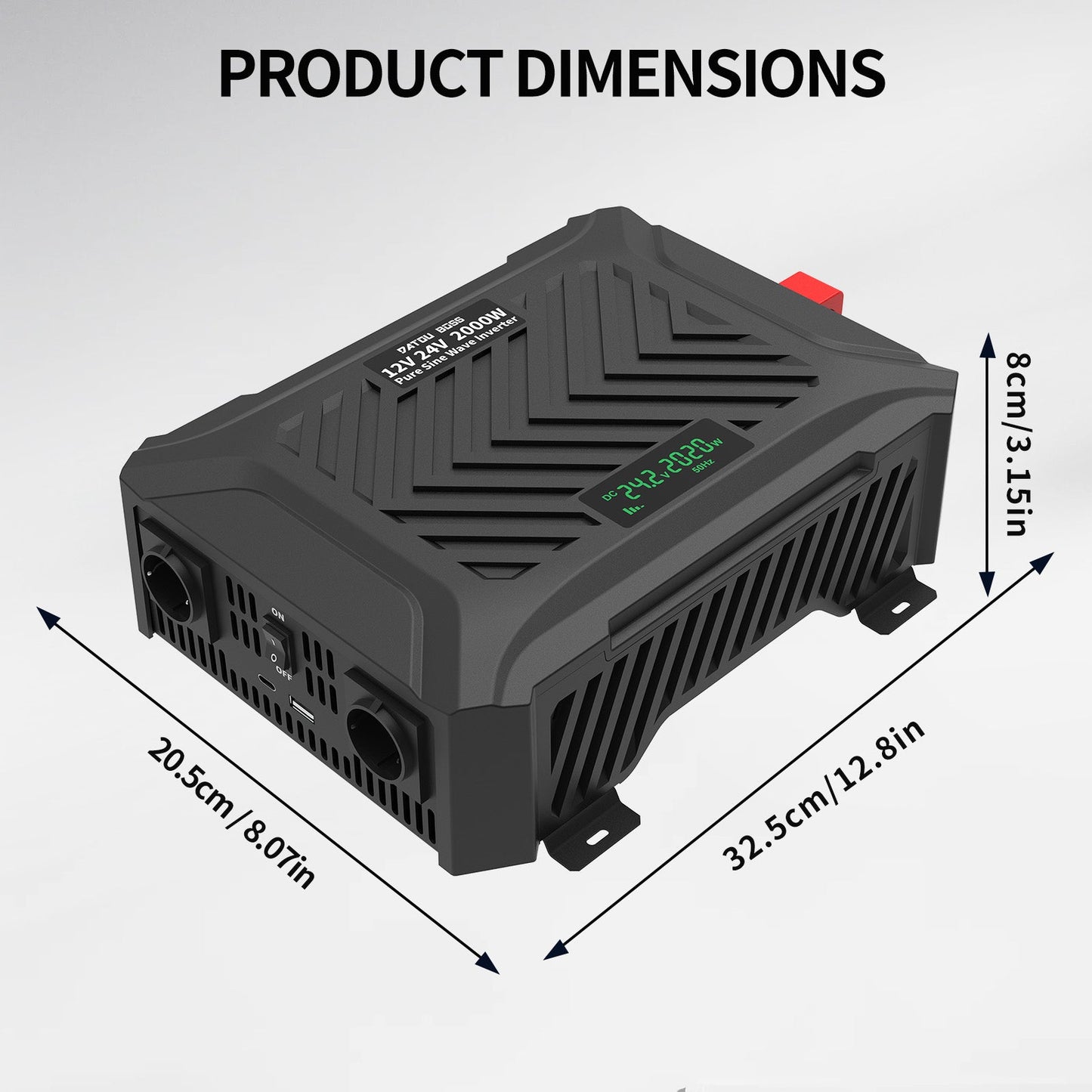 Portable Car Inverter 2000W Pure Sine Wave Dual Voltage Inverter 12V to 24V Auto Switching Solar Inverter