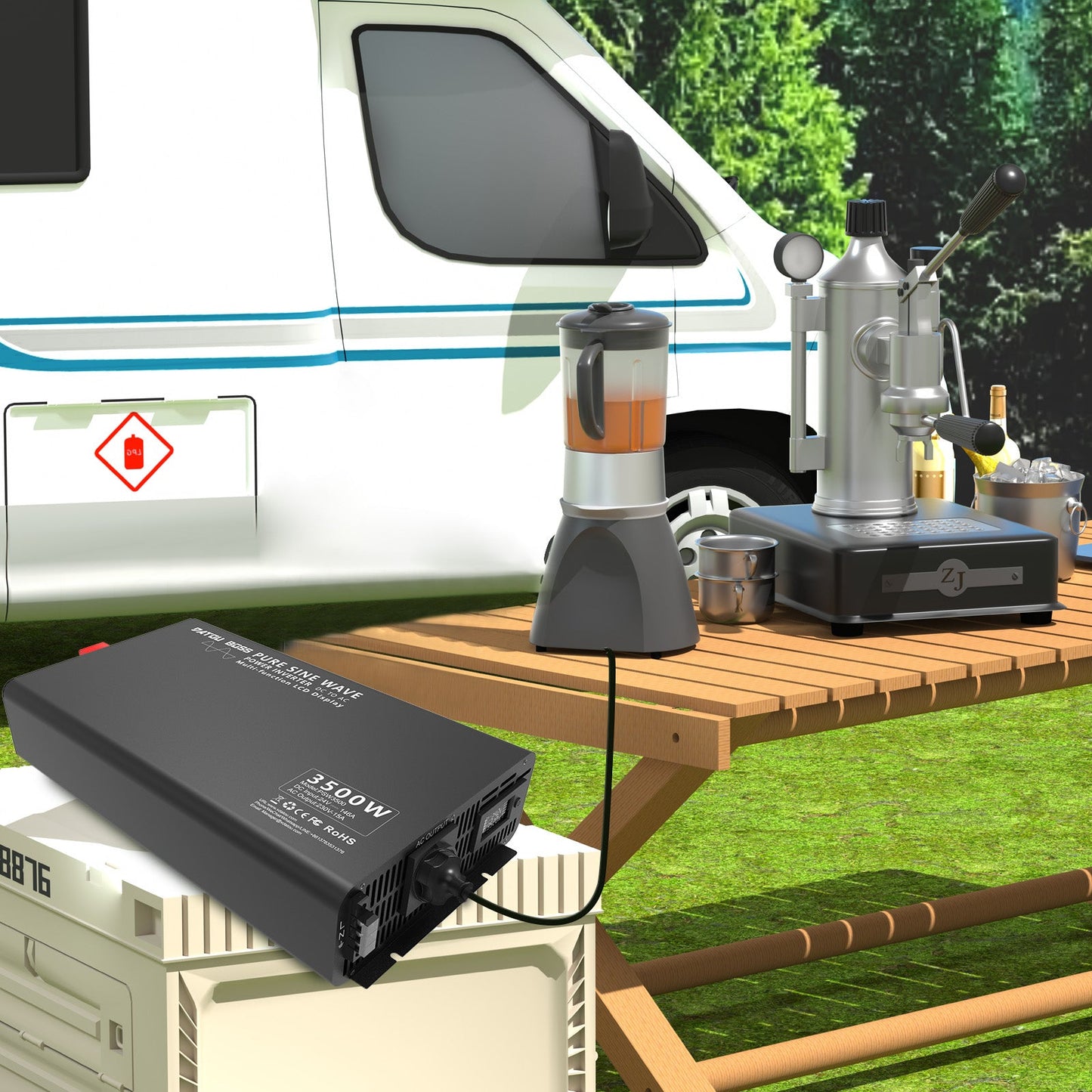 3500W Pure Sine Wave Inverter 24V to 220V with EU Socket Remote Control LCD Display for Cars Electrical Use