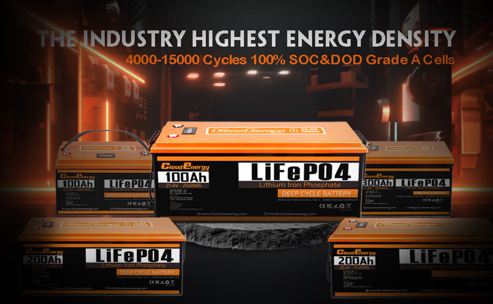 CloudEnergy 12.8V 300Ah LiFePO4 Rechargeable Battery