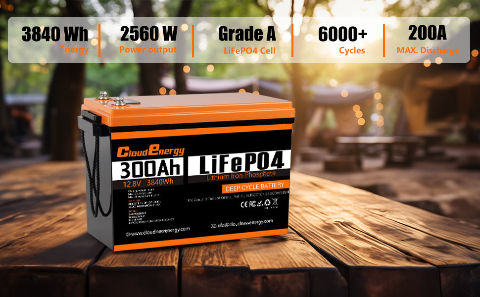 CloudEnergy 12.8V 300Ah LiFePO4 Rechargeable Battery