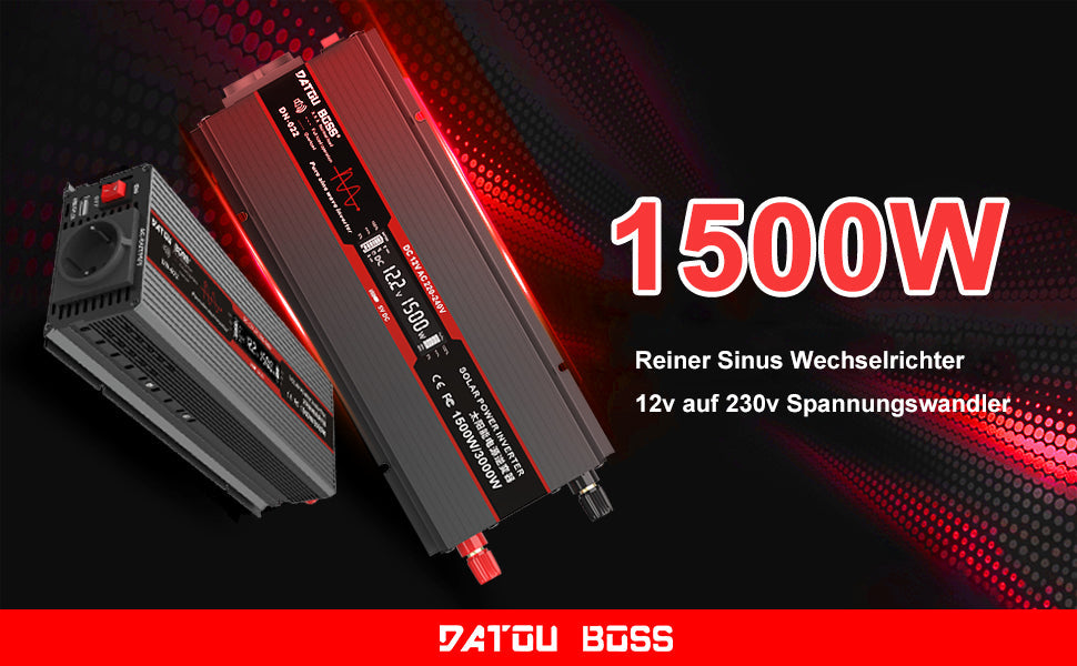 Inverter 1500W DC12V-AC230V Pure Sine Wave Converter with LCD Display