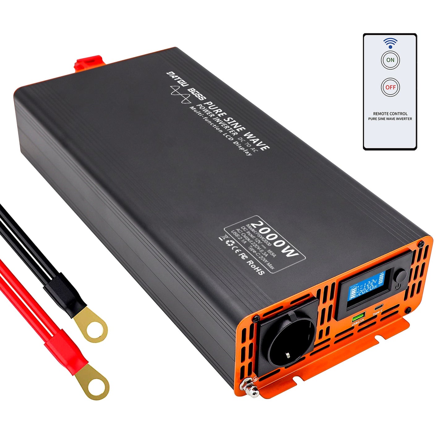 Inverter 12V to 230V 2000W Peak Pure Sine Wave Voltage Converter