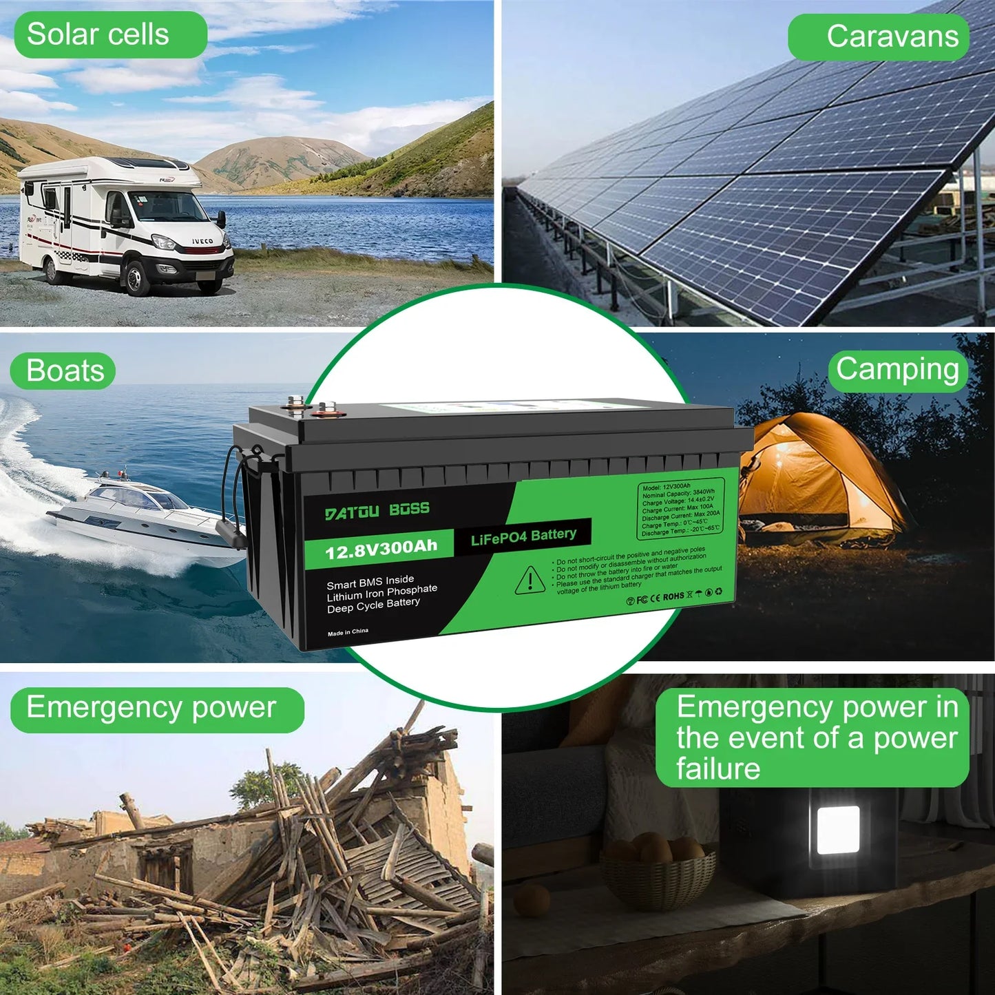 12V 300A LiFePO4 Battery with BMS 8000Cycles for Inverter, Motorhome, Solar System, Boat, Household, Solar