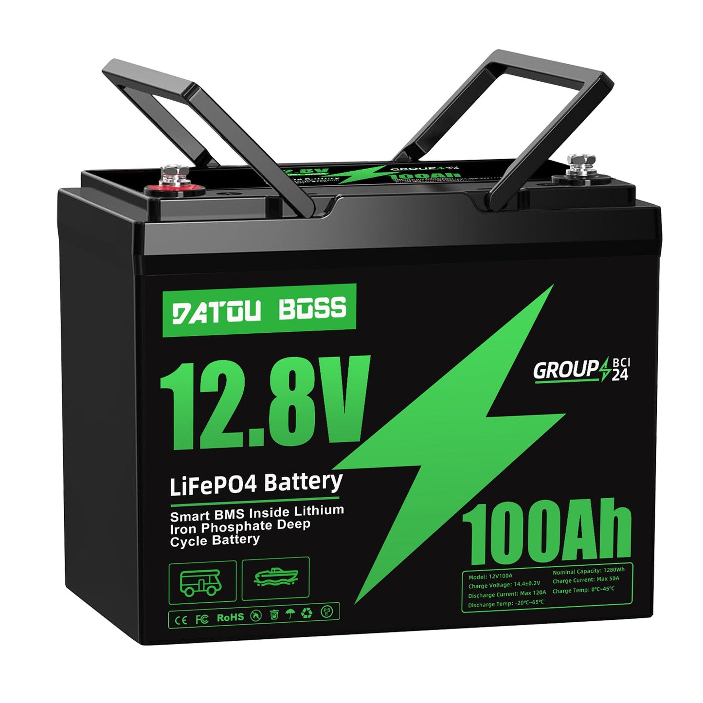 12V 100Ah LiFePO4 Built-in 100A BMS Max 15000 cycles