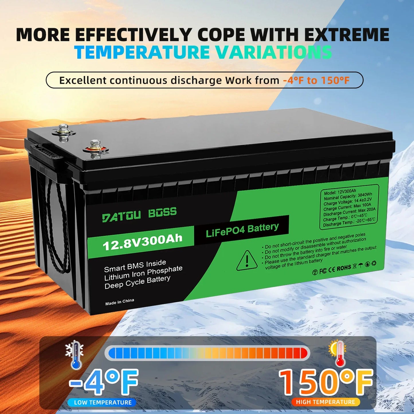 12V 300A LiFePO4 Battery with BMS 8000Cycles for Inverter, Motorhome, Solar System, Boat, Household, Solar