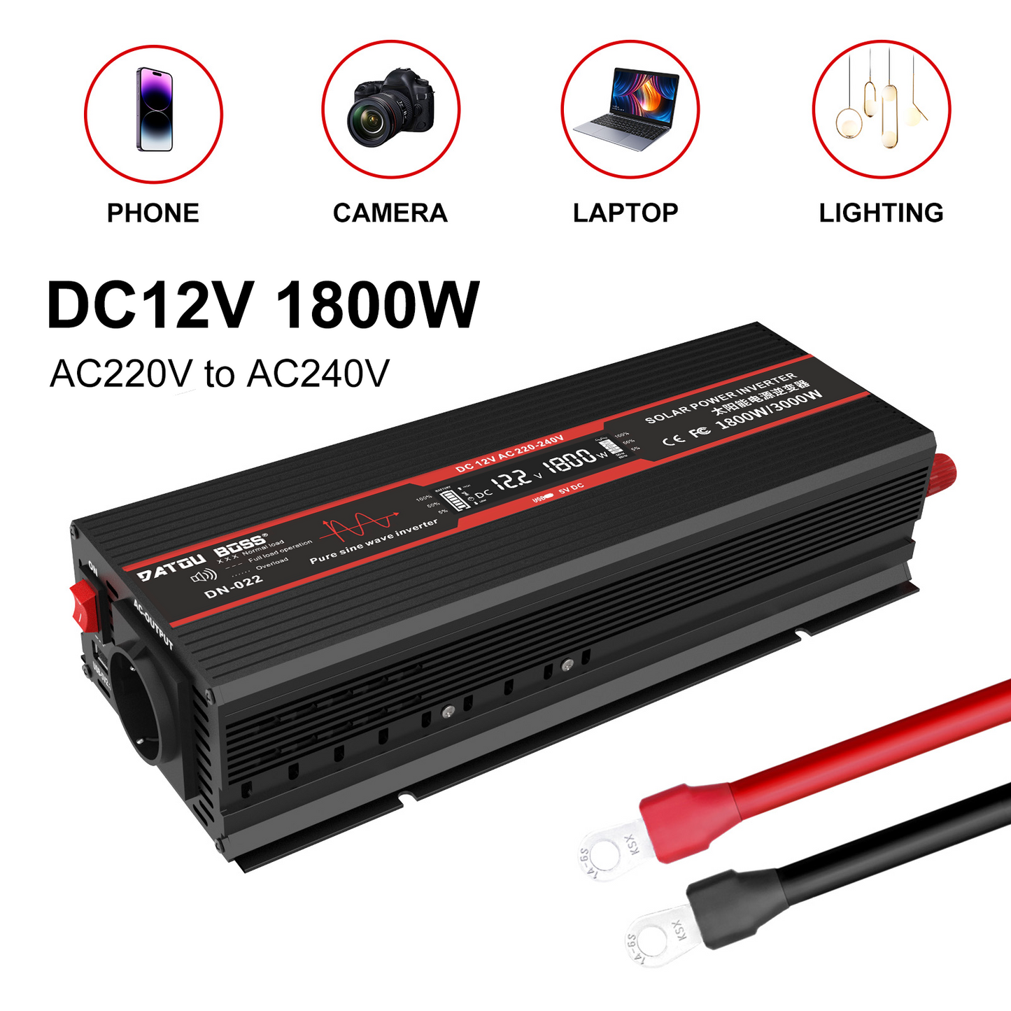 1800W DC12V-AC230V Pure Sine Wave Converter with LCD Display