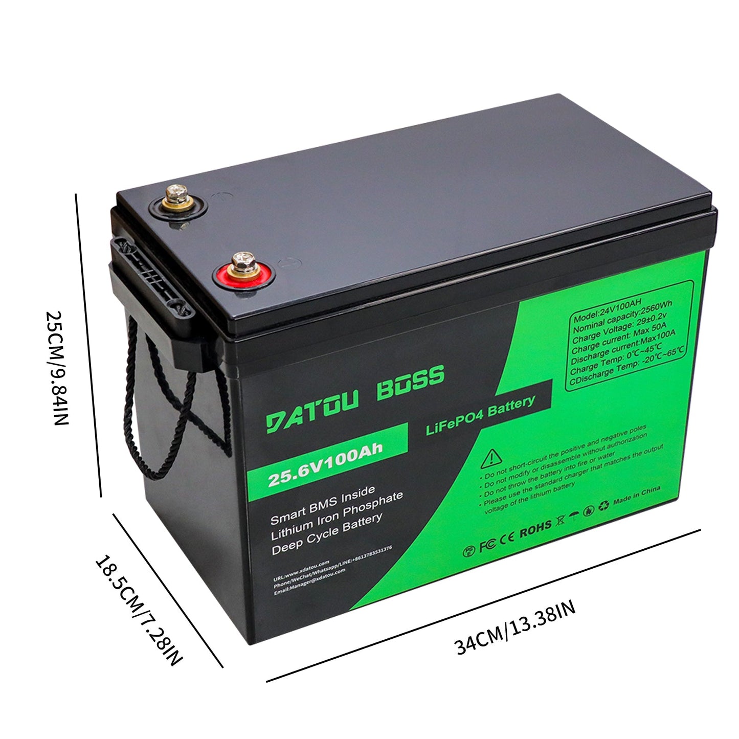 24V 100Ah LiFePO4 battery with BMS 8000Cycles for Inverter, Motorhome, Solar System, Boat, Household, Solar