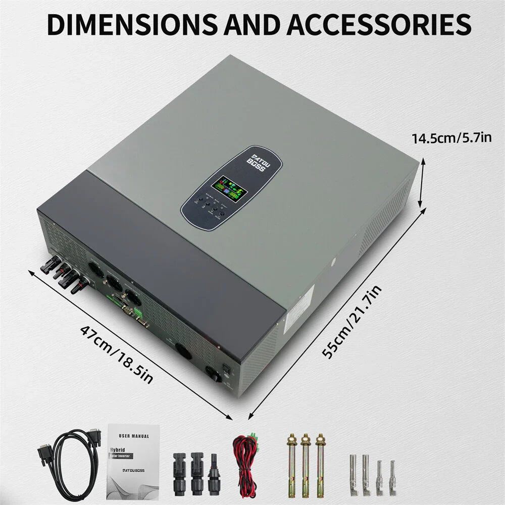 11000W Pure Sine Wave Hybrid Inverter 48 V DC to 230 V AC, which supports battery-free operation, supports parallel