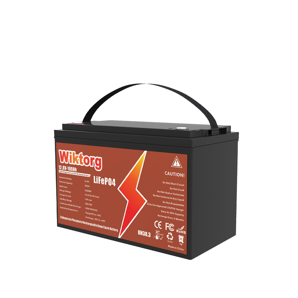 WIKTORG 12.8V 100ah LiFePO4 Battery （LFP）Rechargeable Battery with BMS