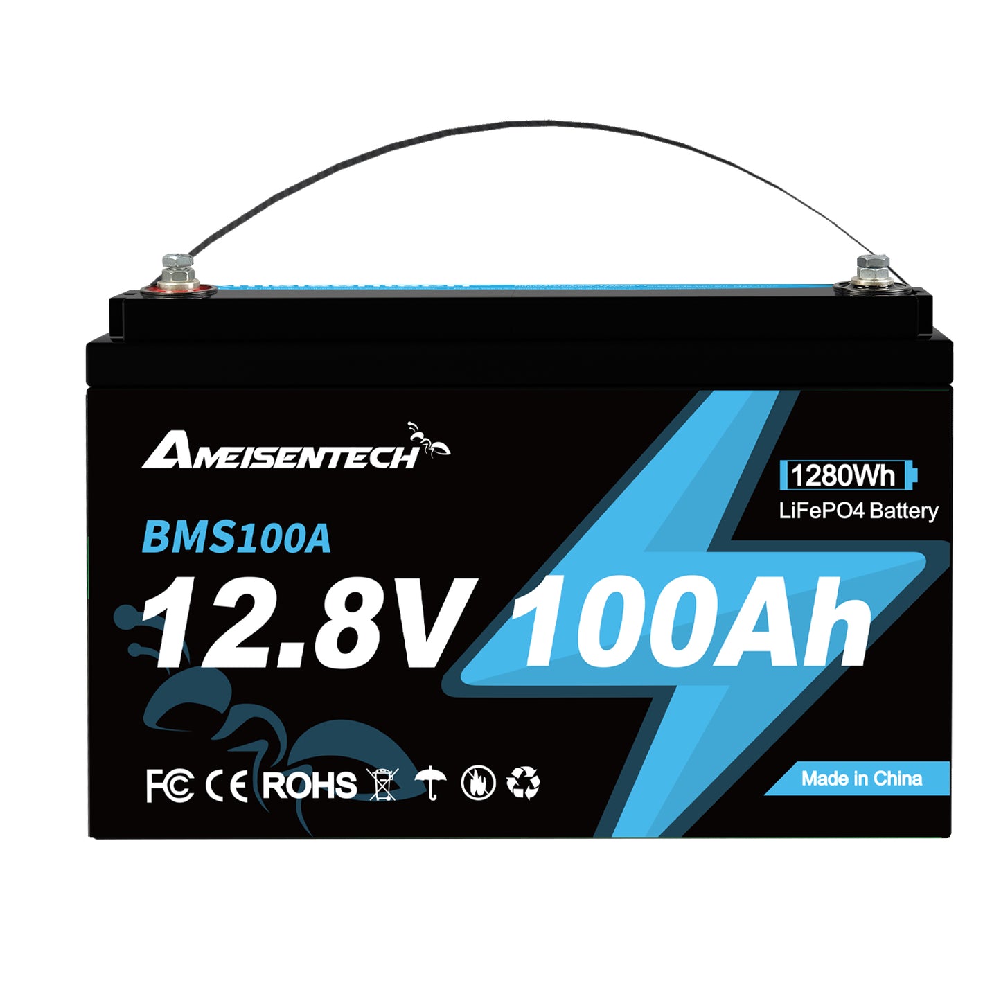 AMEISENTECH LiFePO4 12V 100AH Rechargeable Battery with BMS