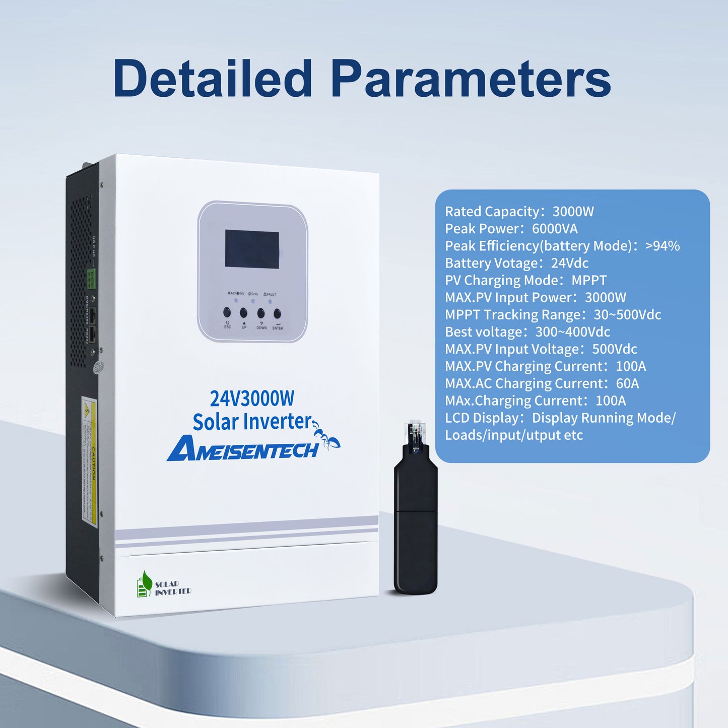 AMEISENTECH 24V 3000W 220/230/240VAC Solar Inverter 6000VA with Wifi MPPT LED