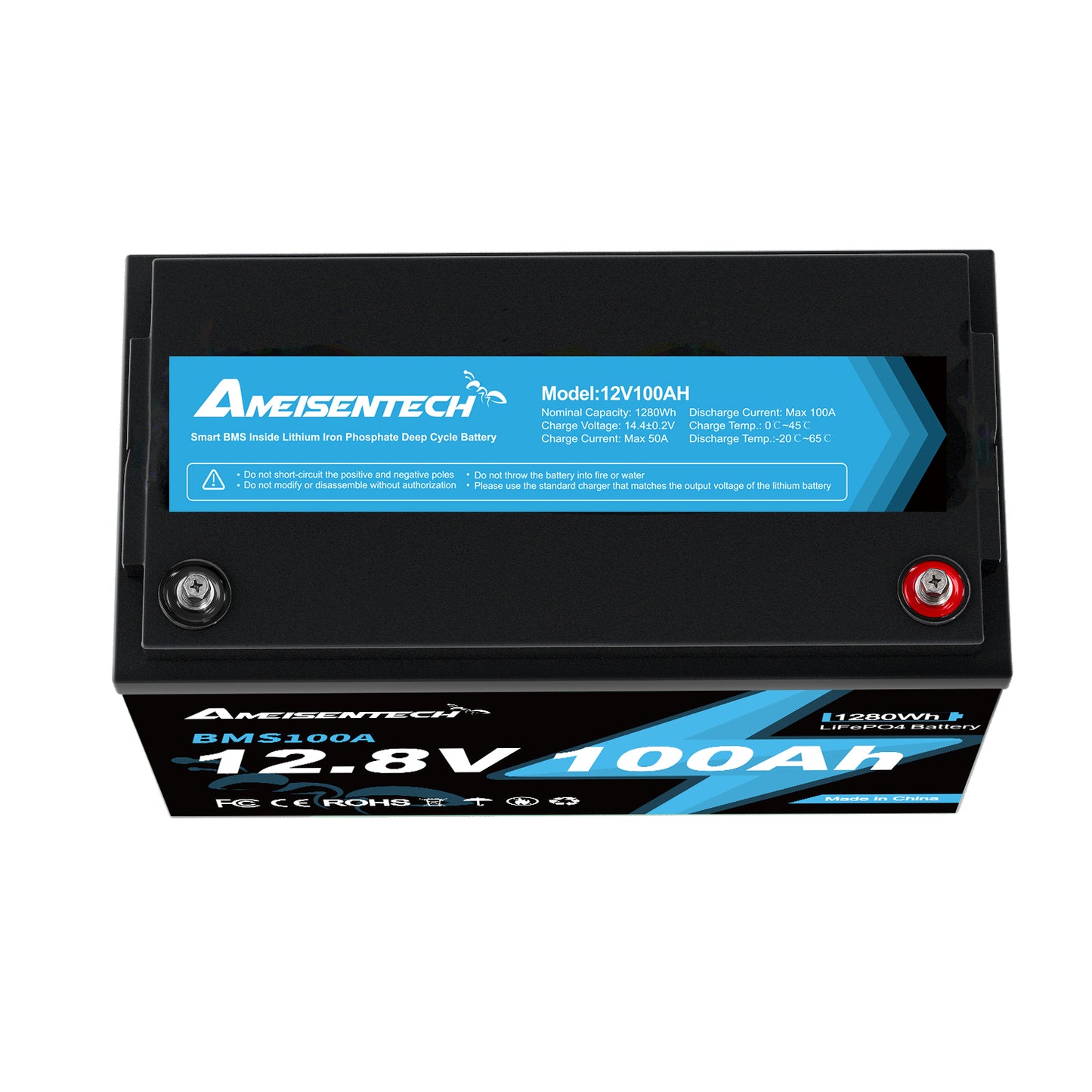 AMEISENTECH LiFePO4 12V 100AH Rechargeable Battery with BMS