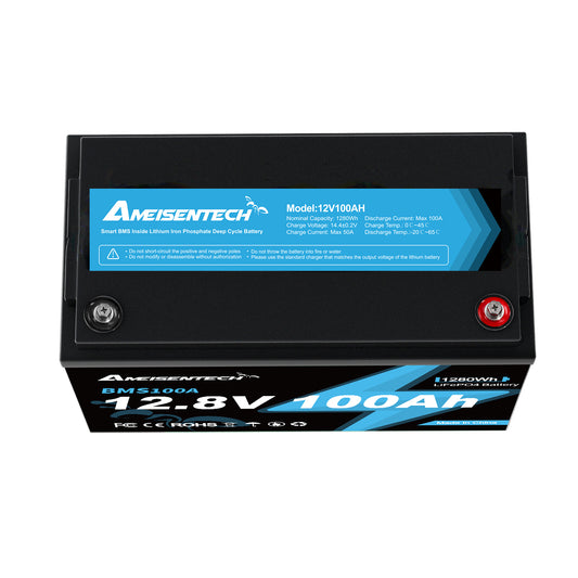 AMEISENTECH LiFePO4 12V 100AH Rechargeable Battery with BMS