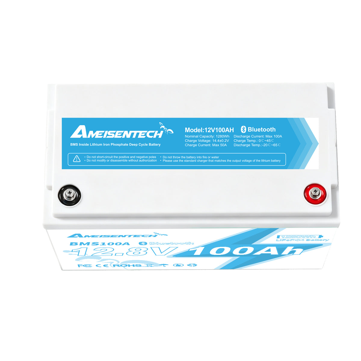 AMEISENTECH LiFePO4 12V 100AH Rechargeable LFP Battery with BMS Bluetooth App Control