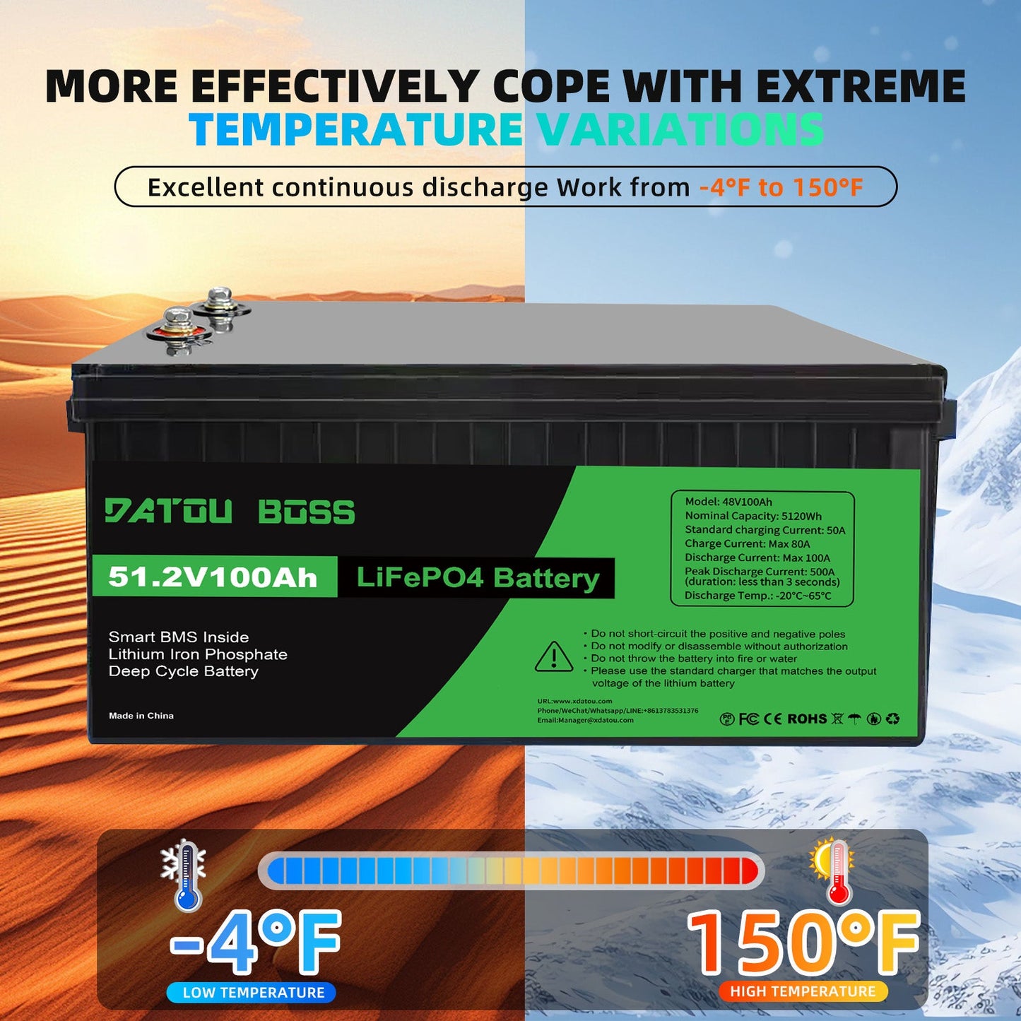48V 100Ah LiFePO4 battery with BMS 8000Cycles for Inverter, Motorhome, Solar System, Boat, Household, Solar