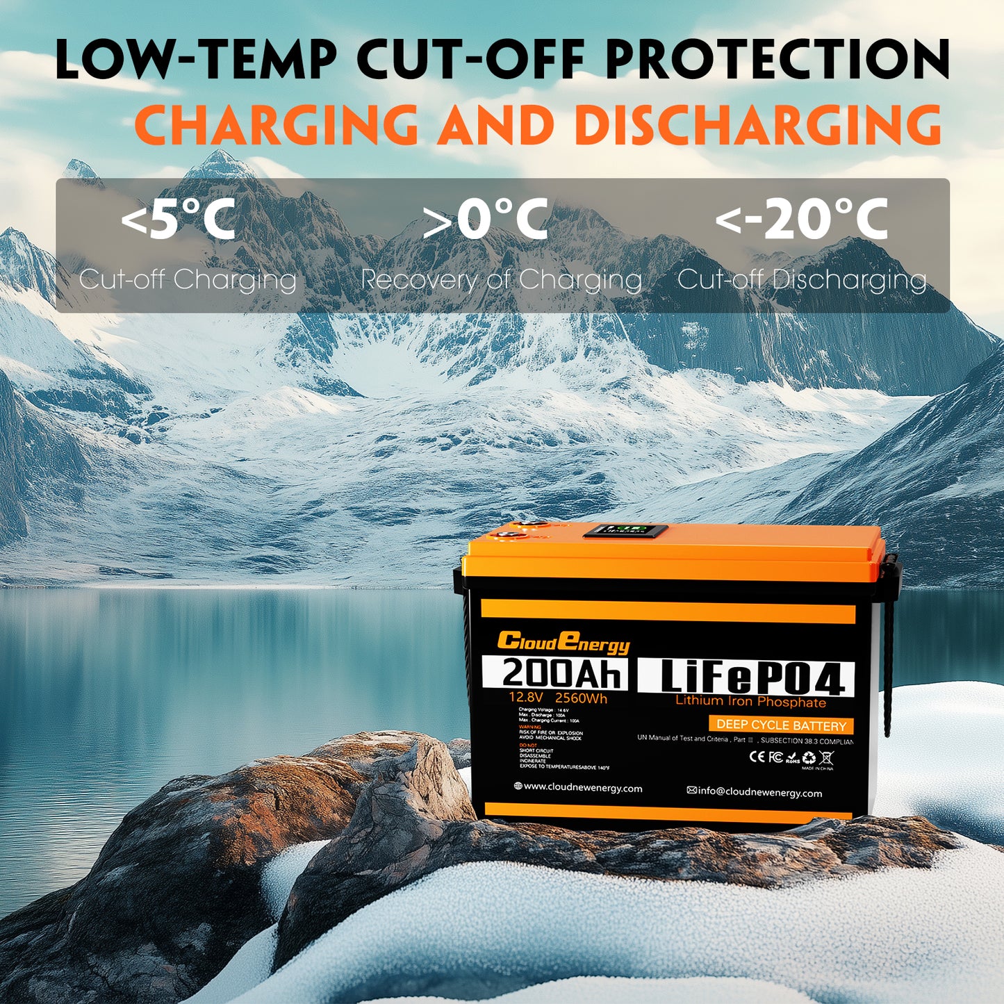 CloudEnergy 12.8V 200Ah LiFePO4 Rechargeable Battery 100A Bluetooth BMS