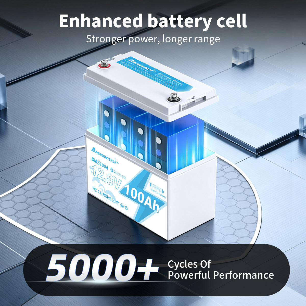 AMEISENTECH LiFePO4 12V 100AH Rechargeable LFP Battery with BMS Bluetooth App Control