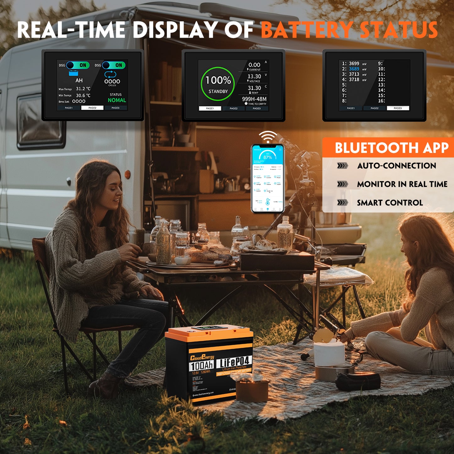 CloudEnergy 12.8V 100Ah LiFePO4 Rechargeable Battery