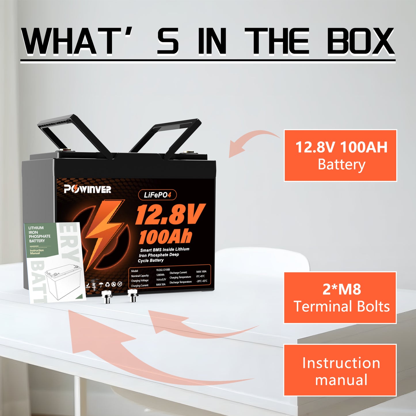 POWINVER LiFePO4 12V 100AH Rechargeable Battery with BMS