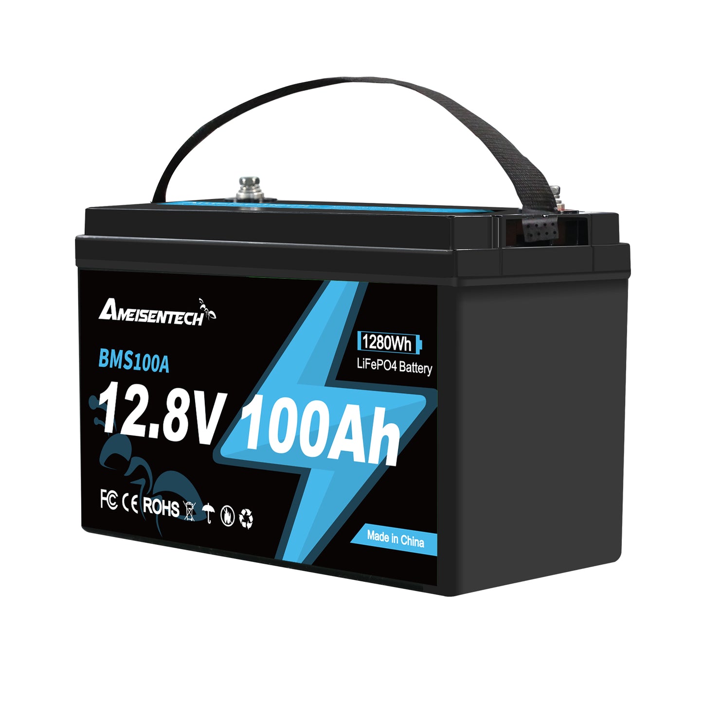 AMEISENTECH LiFePO4 12V 100AH Rechargeable Battery with BMS