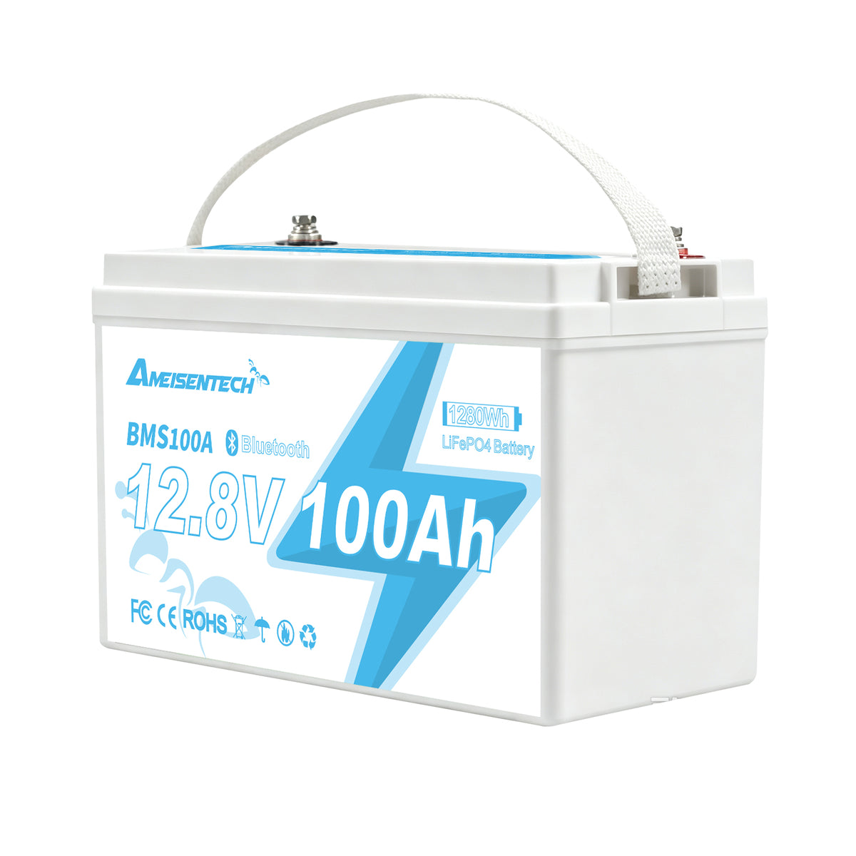 AMEISENTECH LiFePO4 12V 100AH Rechargeable LFP Battery with BMS Bluetooth App Control