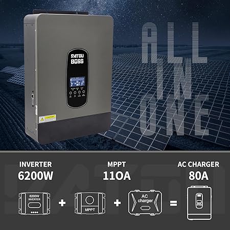 6200W Pure Sine Wave Hybrid Inverter 48V DC to 230V AC, battery-free 120A MPPT for lead-acid and lifepo4 batteres