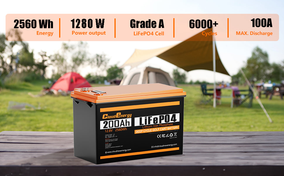 CloudEnergy 12.8V 200Ah LiFePO4 Rechargeable Battery 2560Wh