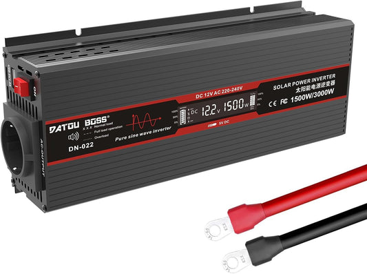 Inverter 1500W DC12V-AC230V Pure Sine Wave Converter with LCD Display