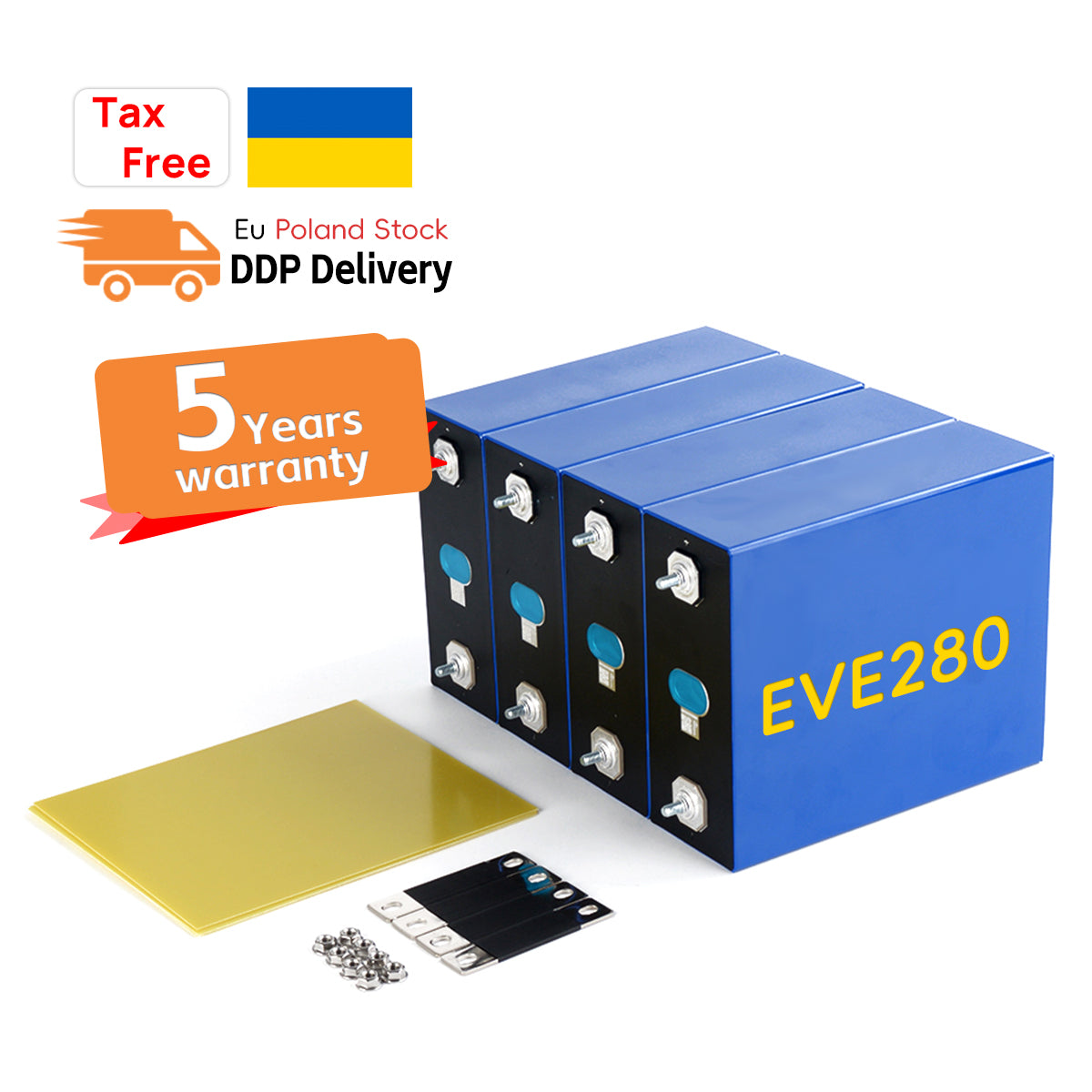 4pcs in 1 EVE 280K LiFePO4 Battery Cells 3.2V 280Ah Lithium Battery Iron Phosphate Deep Cycle Grade A Cell,for RV, Boat, Golf Cart, Motor, UPS, Fish Finder, Lawn Mower, Off Grid, Solar Systems