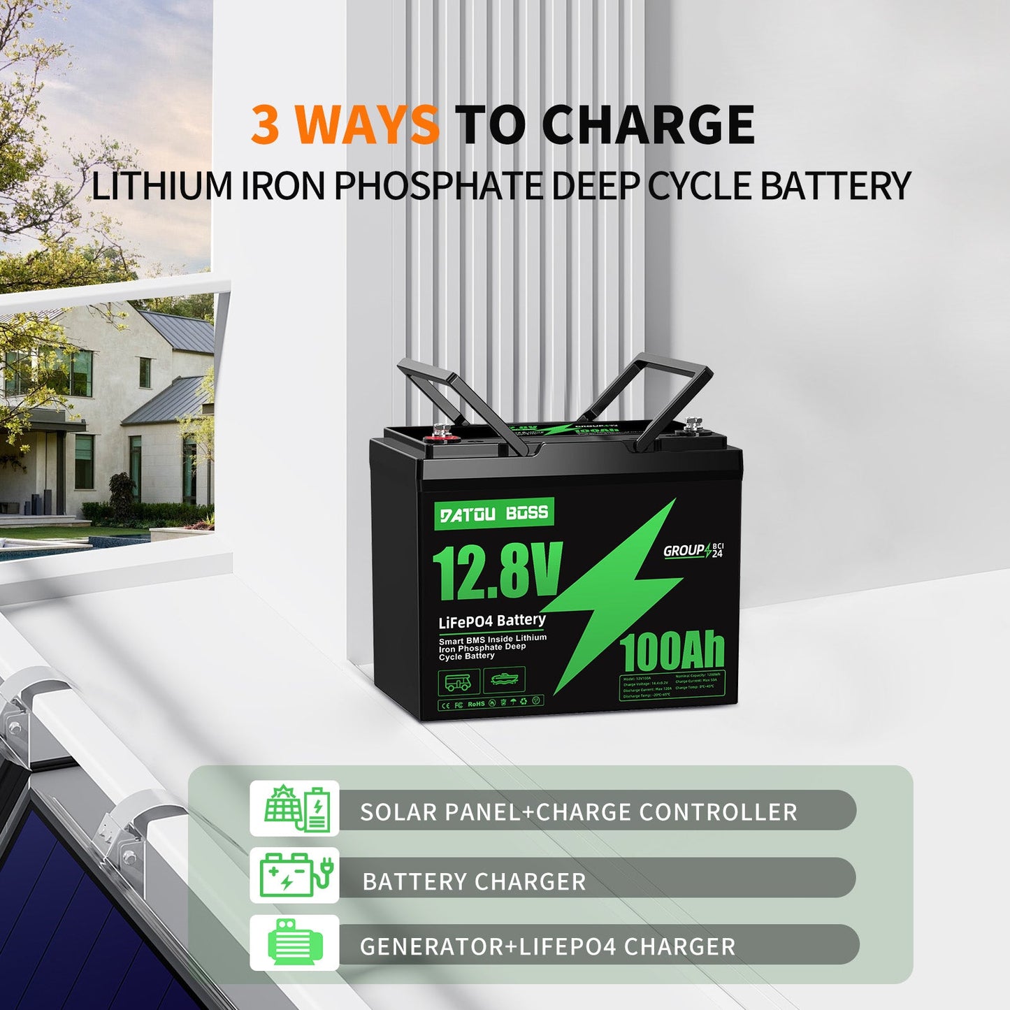 12V 100Ah LiFePO4 Built-in 100A BMS Max 15000 cycles