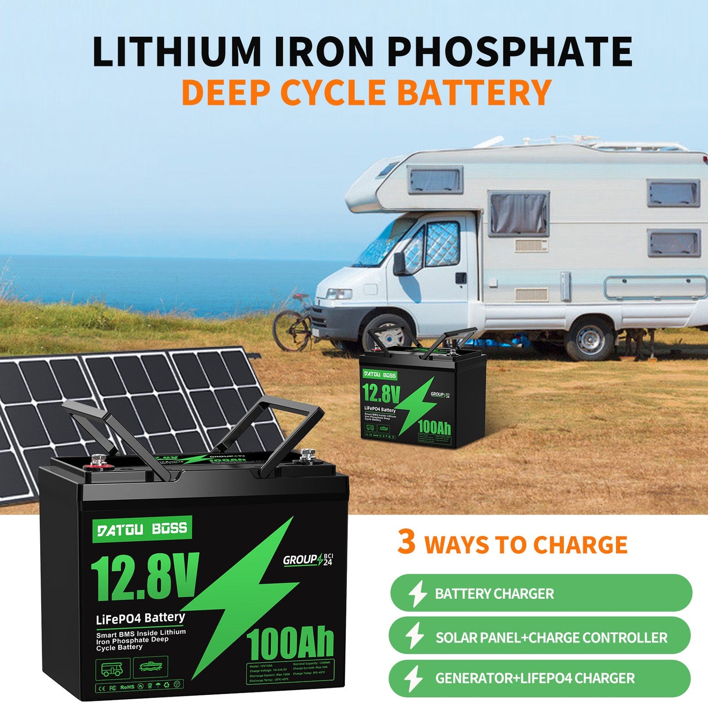 12V 100Ah LiFePO4 Built-in 100A BMS Max 15000 cycles